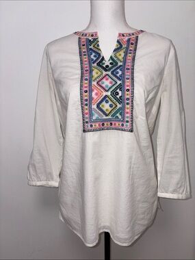 Talbots White Boho blouse with embroidery
